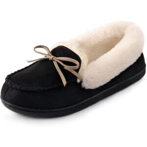 Women's Pink Glittered Moccasin Faux Fur Lining Wrap Rubber Sole Slipper Bootie